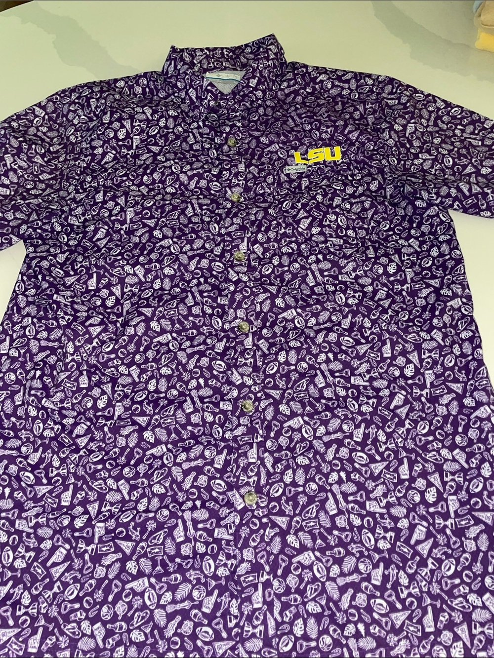 LSU Columbia Performance Gear Collegiate Shirt Purple S Football Tailgate